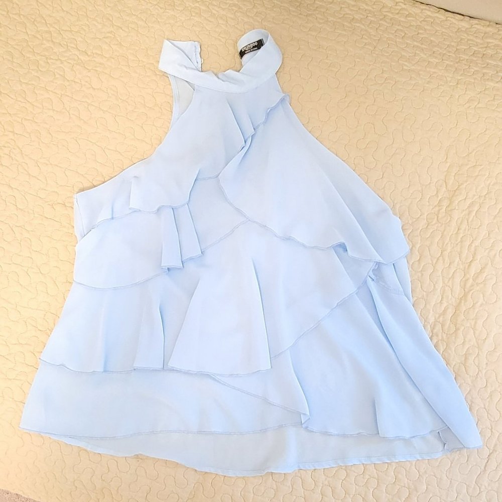 Light Blue Ruffle Tank Chaffon Shirt